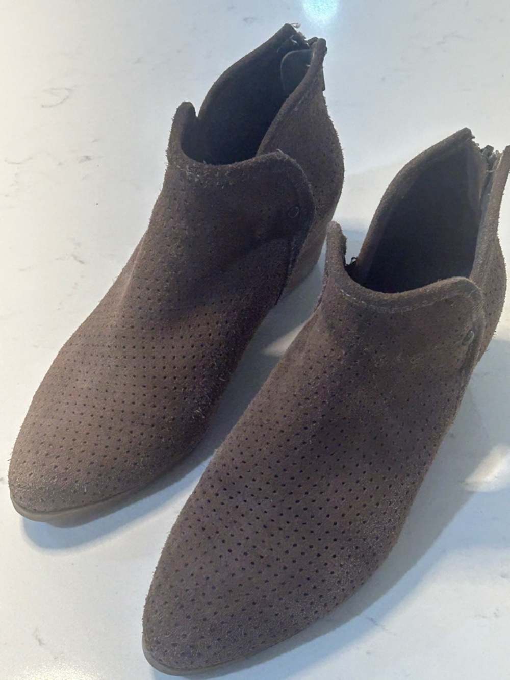 Adam Tucker Perforated Dark Brown Suede Ankle Booties